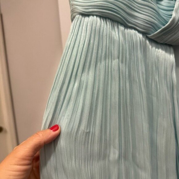 Badgley Mischka One-Shoulder Draped Shimmer Pleated Chiffon Evening Gown Size 12 - Picture 9 of 12